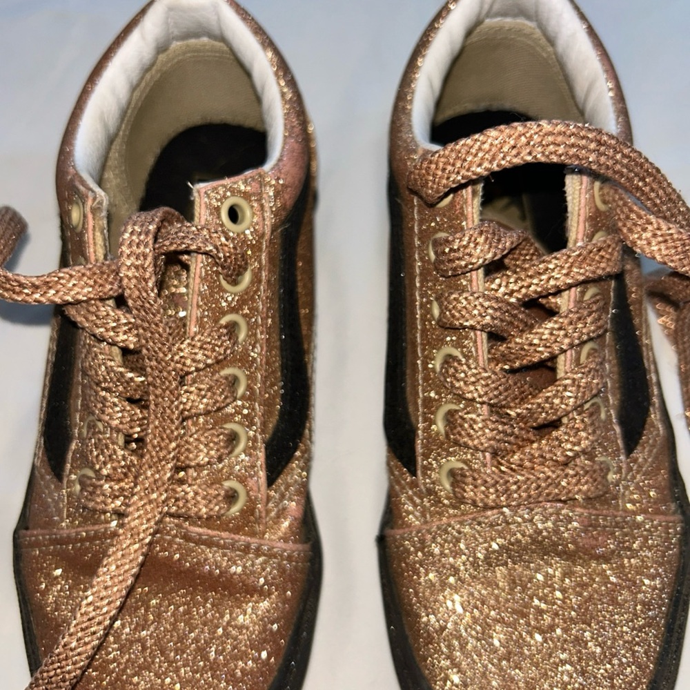Vans Old Skool Party Glitter Gold/Black Girls Sz 2